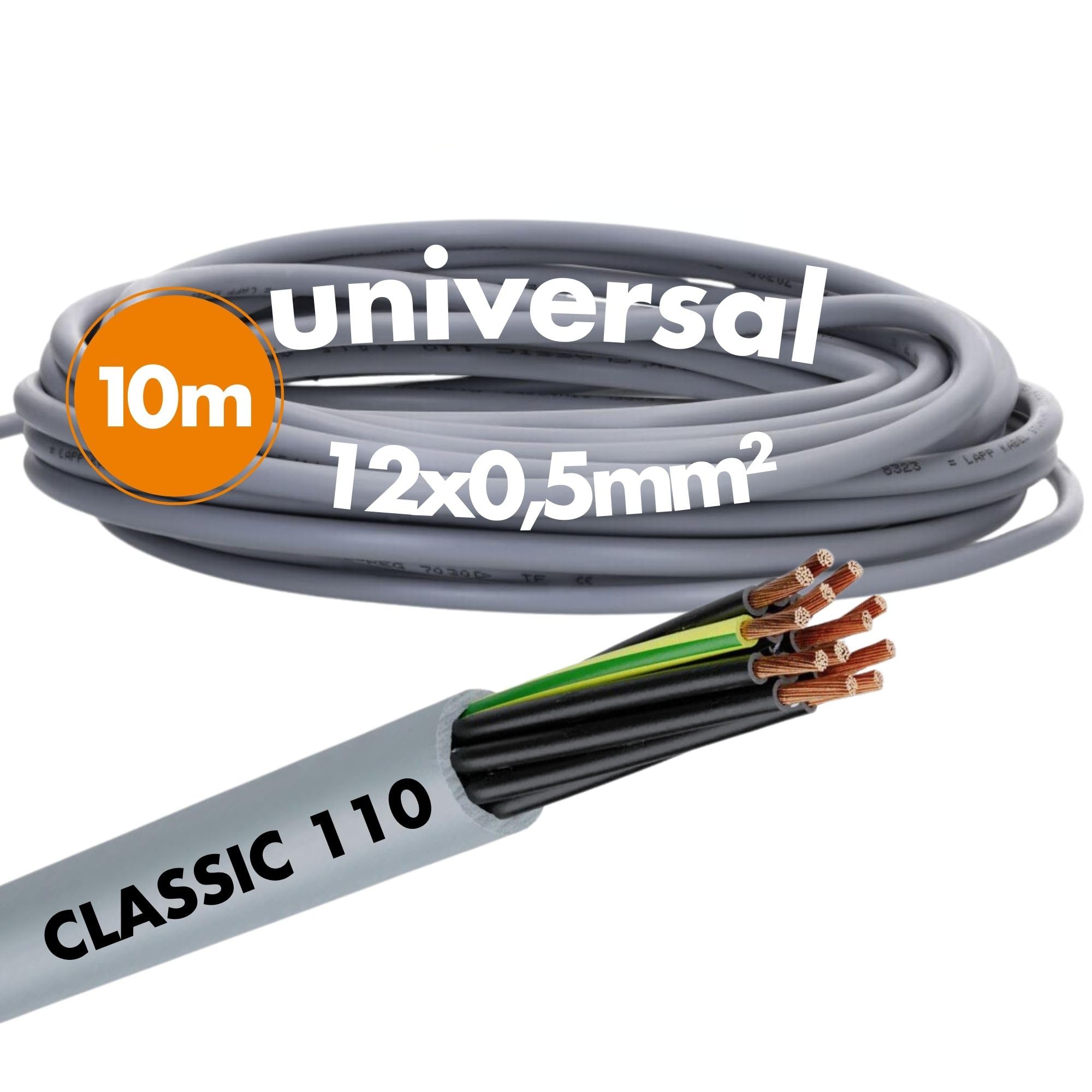 Lapp 1119012 Ölflex Classic 110 PVC Control Cable 12 x 0.5 mm² I Control Cable 12 Core I Sheathed Cable 12 G0.5 mm² with Green/Yellow Protective Conductor 10 Metres