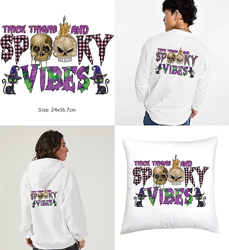 Miniatura 2 de 3 hojas de Halloween para planchar en transferencias de esqueleto, Halloween, adhesivos para planchar para ropa, murciélagos, terror, ojos, parches