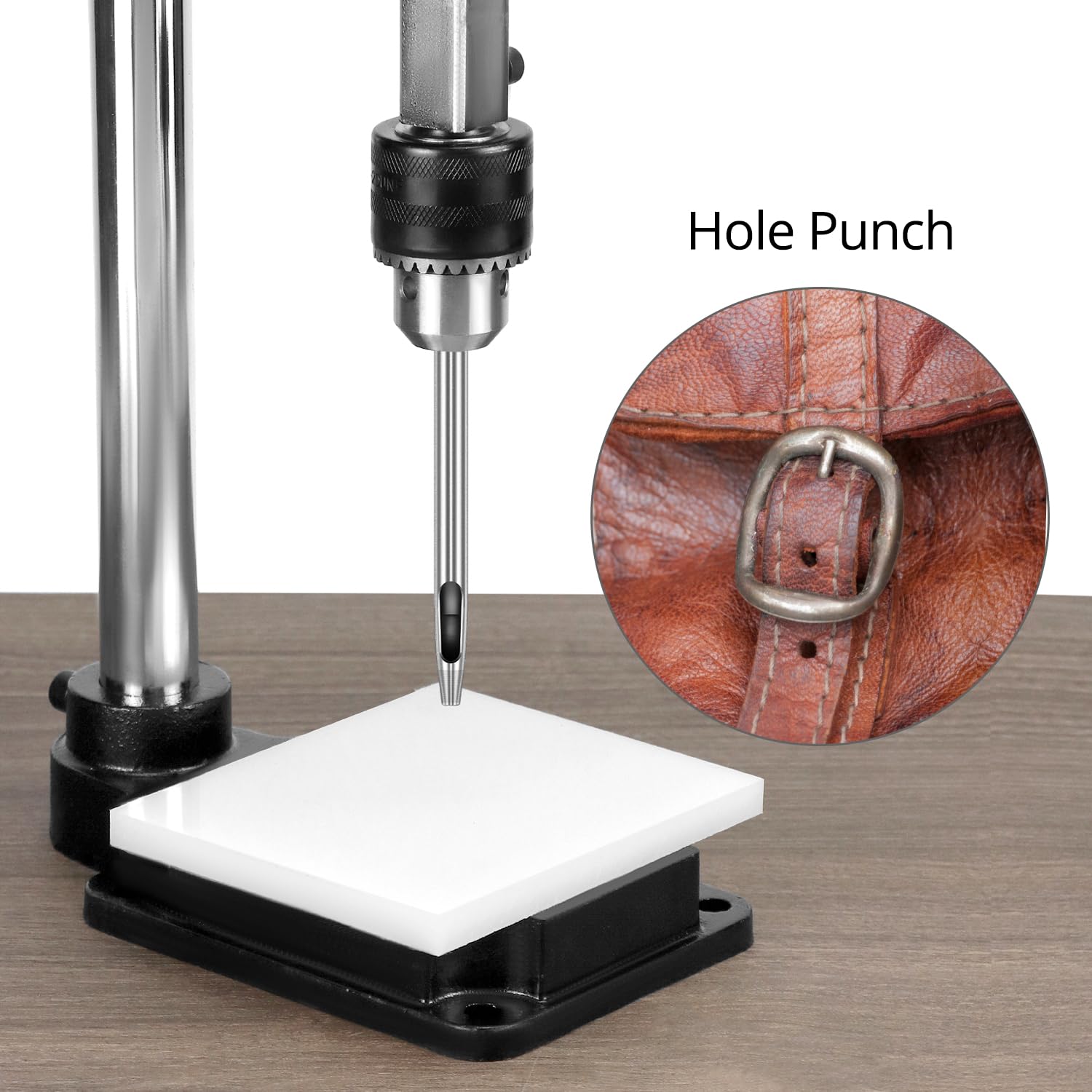 QWORK® Macchina per goffratura e punzonatura della pelle con mandrino da 12,7 mm e piastra protettiva in nylon, compatibile con perforatrice, scalpello per cucitura, timbro per goffratura