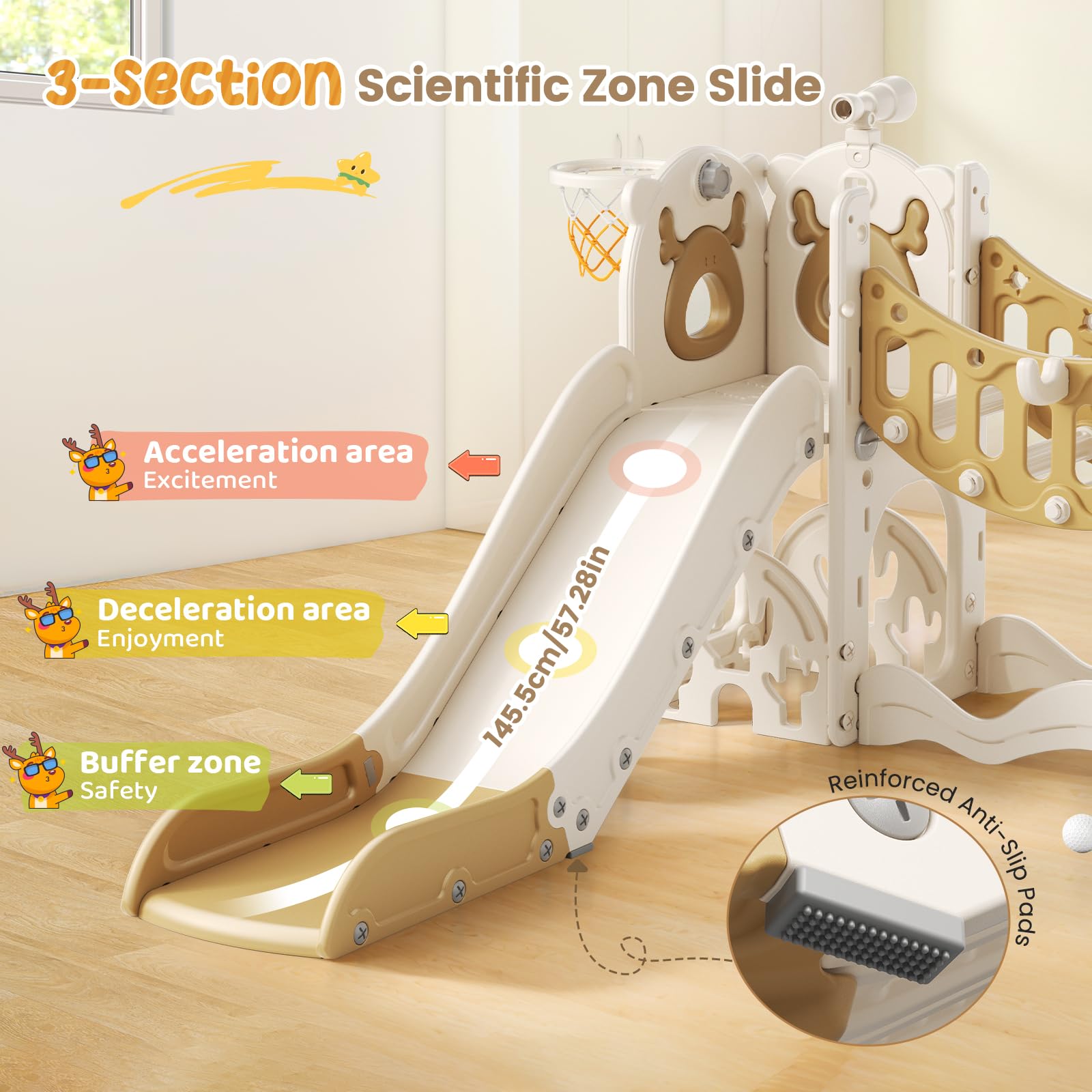 Slide per bambini ispessiti e allargati, scivolo per bambini piccoli indipendente con canestro da basket, attrezzatura per parco giochi con scivolo, scivoli all'aperto (kaki 8 in 1)