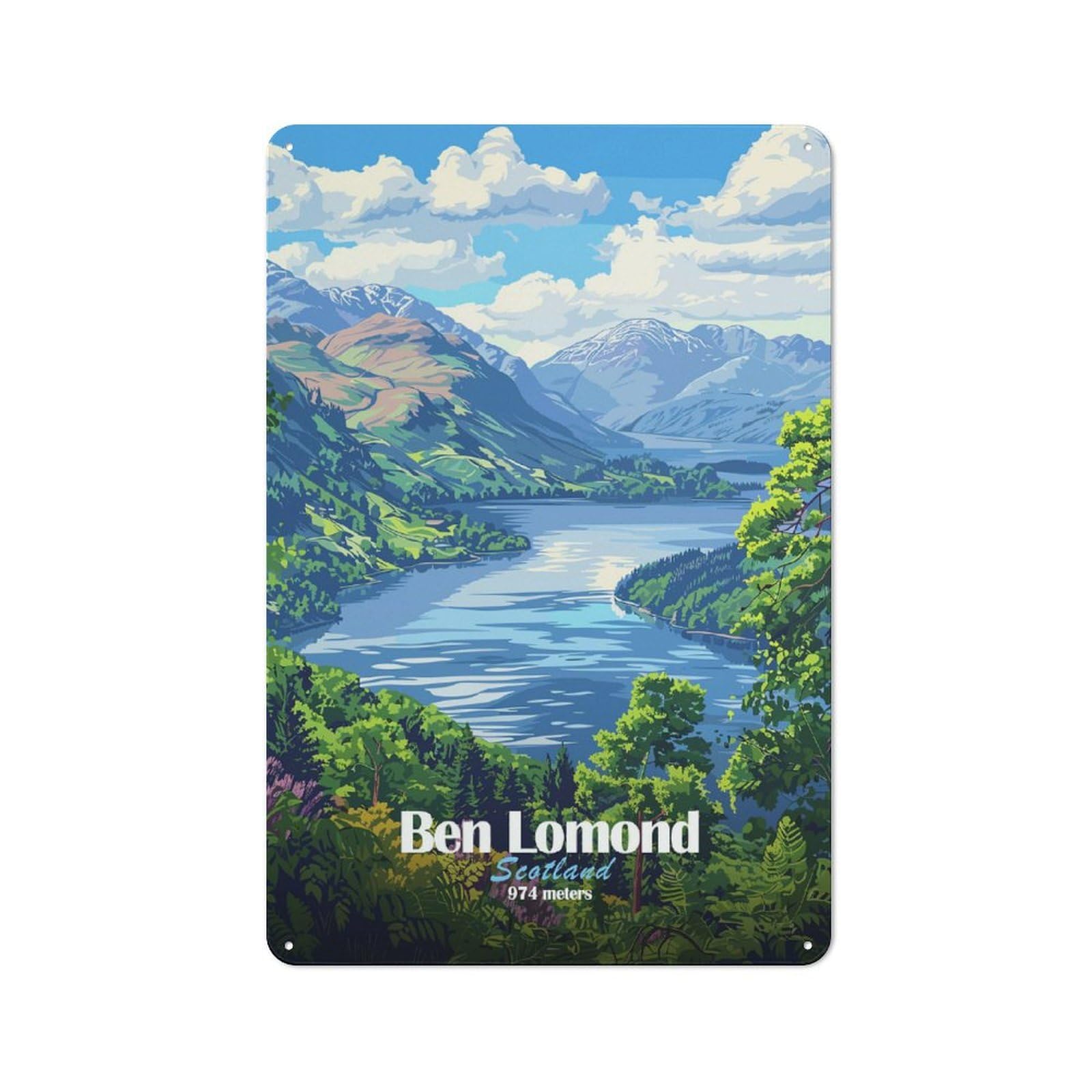 Junmoney Style-4 Ben Lomond Scotland Landscape Retro Metal Wall Decor 30X20cm, Retro Metal Sign For Garage, Hobby Room, Office Or Man Cave