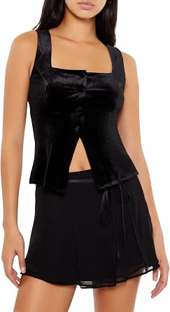 Forever 21 Womens Velvet Button-Front Tank Top