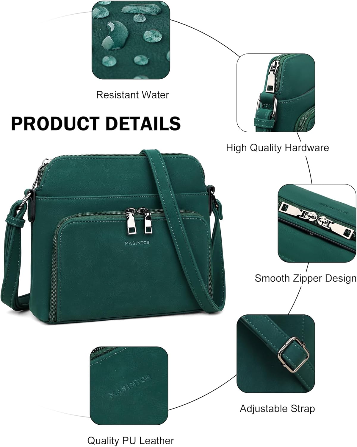 MASINTOR Crossbody Purse Bags for Women, Multi-Pocket Soft Leather Shoulder Purse with Tassel, Lightweight Travel Handbag - Image 5