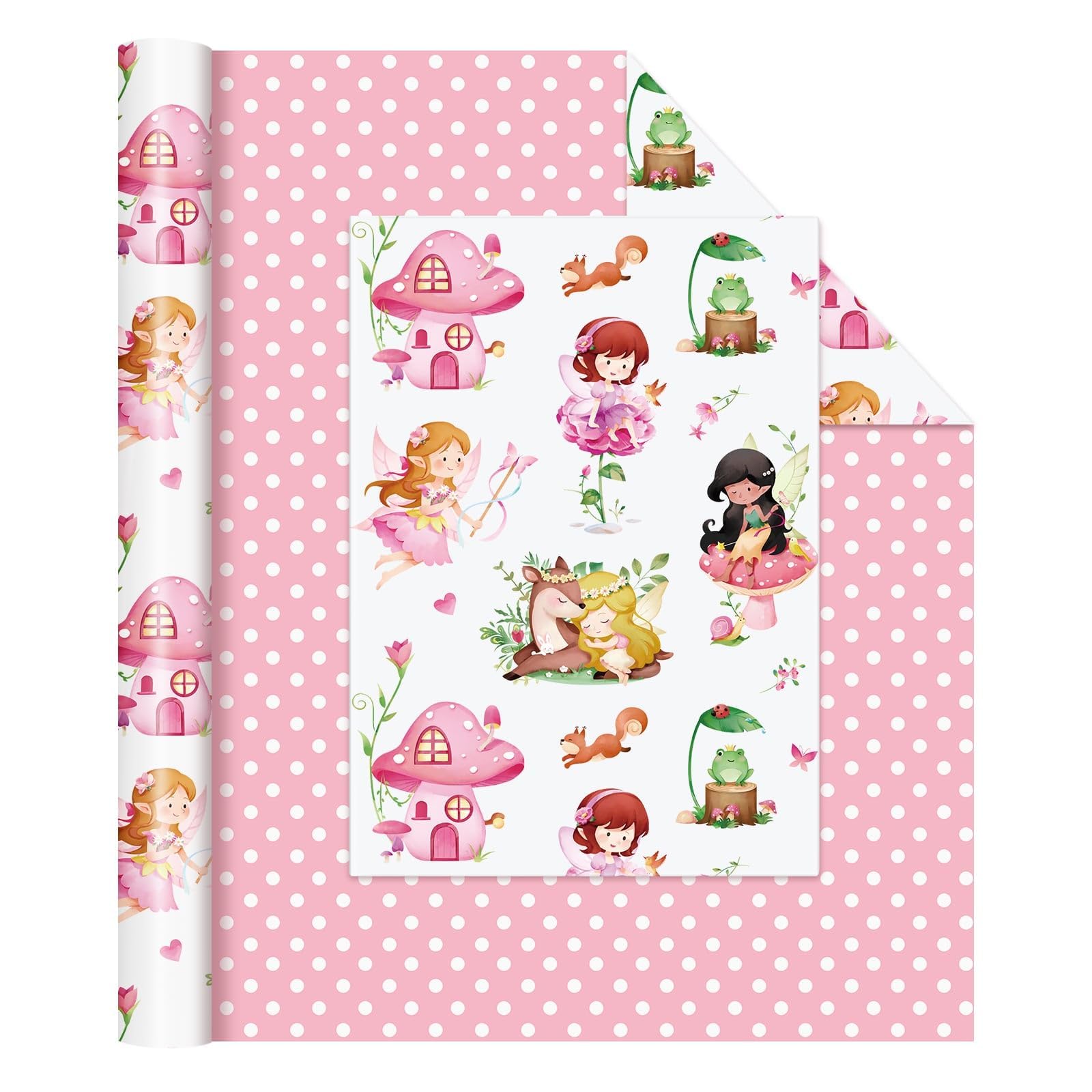 WERNNSAI Fairy Wrapping Paper Forest Fairy Birthday Wrap Paper for Girls