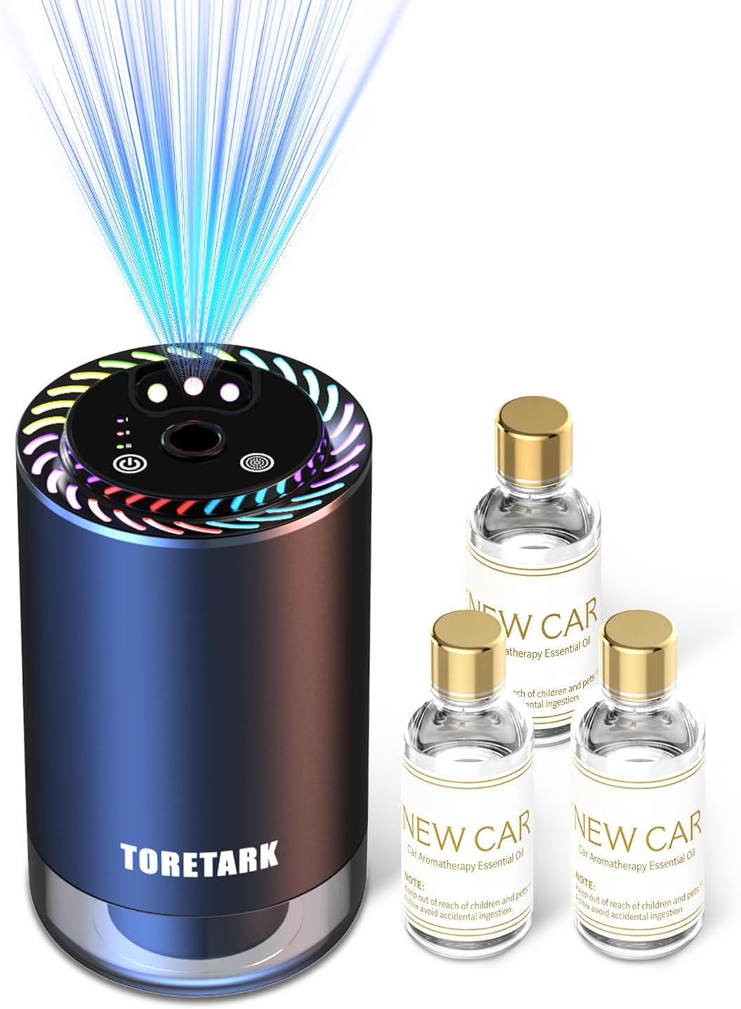 Smart Car Air Freshener with Star Light & 150ml Diffusers Oil Refills, Auto On/Off Aroma Diffuser, 3 Adjustable Mist Modes Rechargeable Aromatizante para Carro - Car Diffuser（New Car Smell*3）