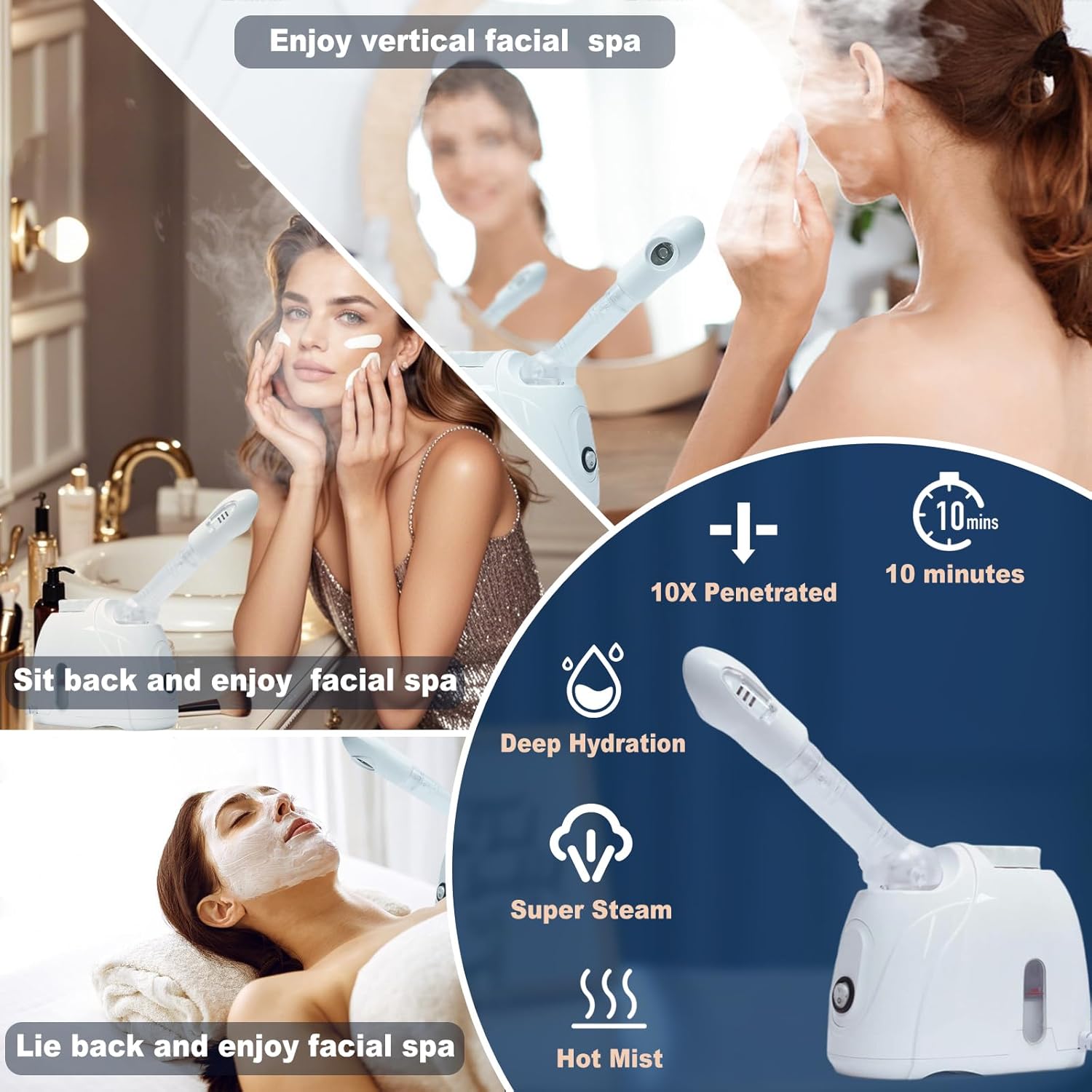 Facial Steamer Nanometer Fine Mist Face Steamer for Facial Deep Cleaning, 360°Can Rotate The Arm,10 Minute Home Facial Spa Mist, Design for Personal Care Use at Home Or Salon Barber - Image 3