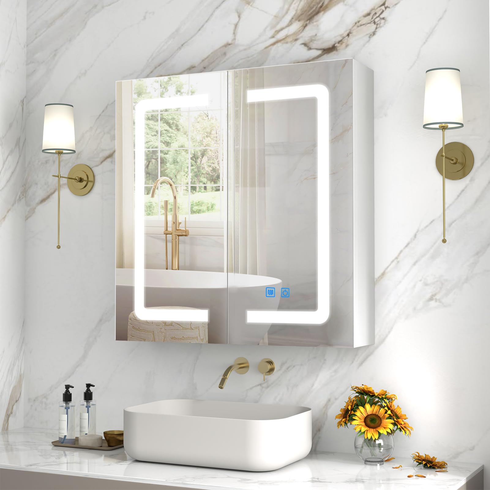 LALAHOO Medicine Cabinet Mirror, Bathroom Medicine Cabinet with Lights ...