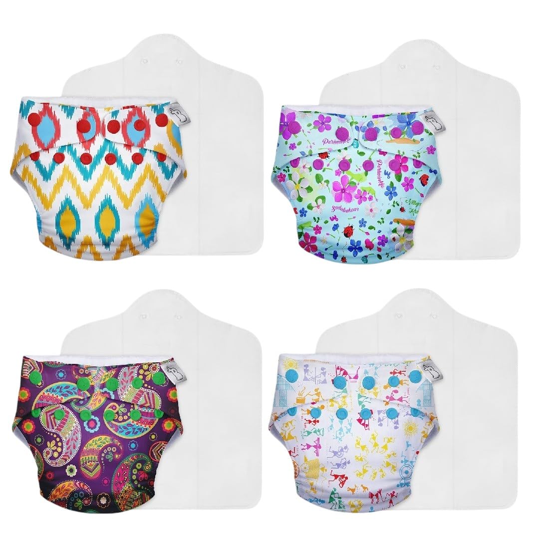 SuperBottoms Cloth Diapers for babies - Cloth Diaper Combo Pack of 4 Freesize UNO- New Version| Reusable Cloth Diapers for babies 3M to 3Y | With 4 organic cotton inserts/pads-image-29