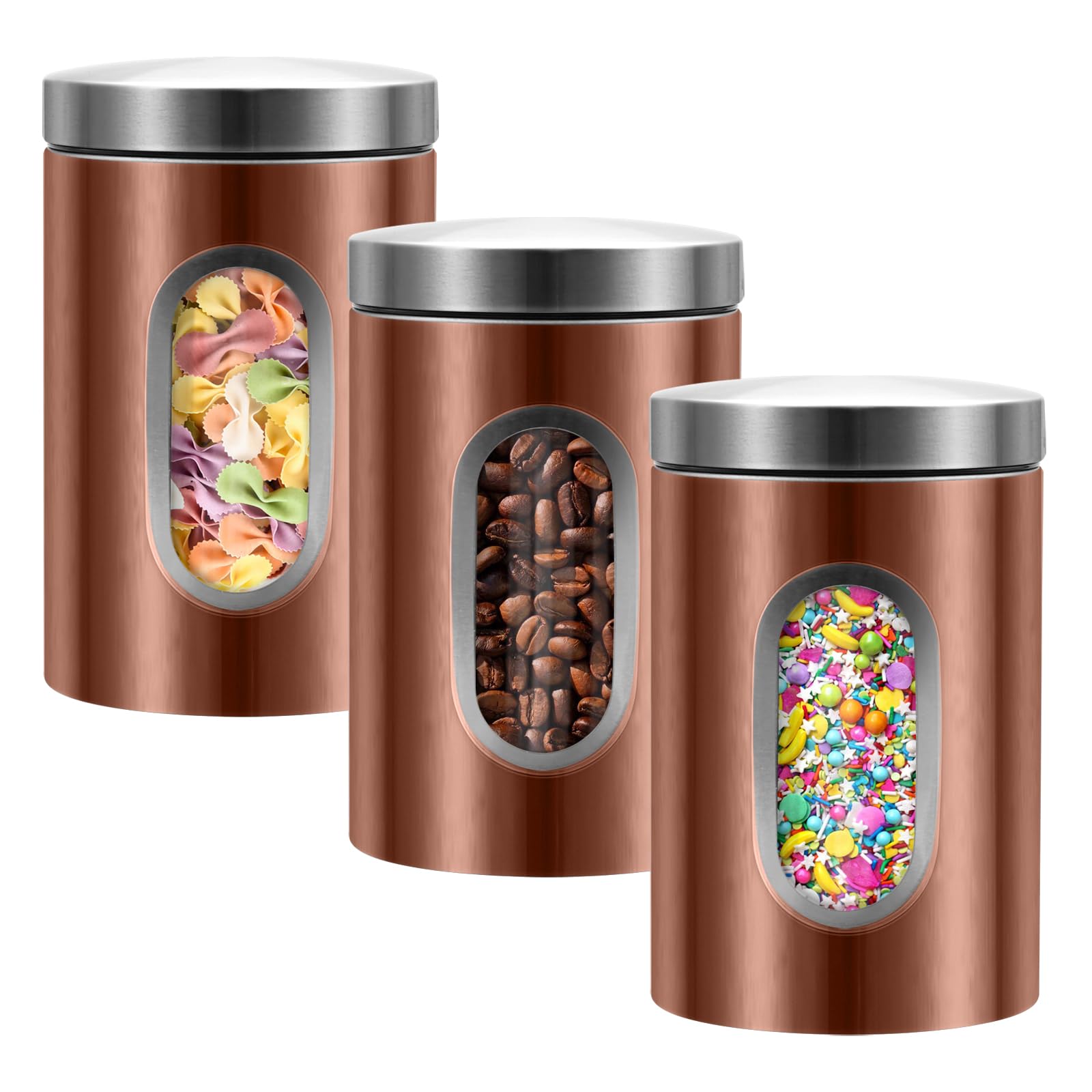 LYFJXX 3 Pcs Stainless Steel Kitchen Canister Set with Visible Window