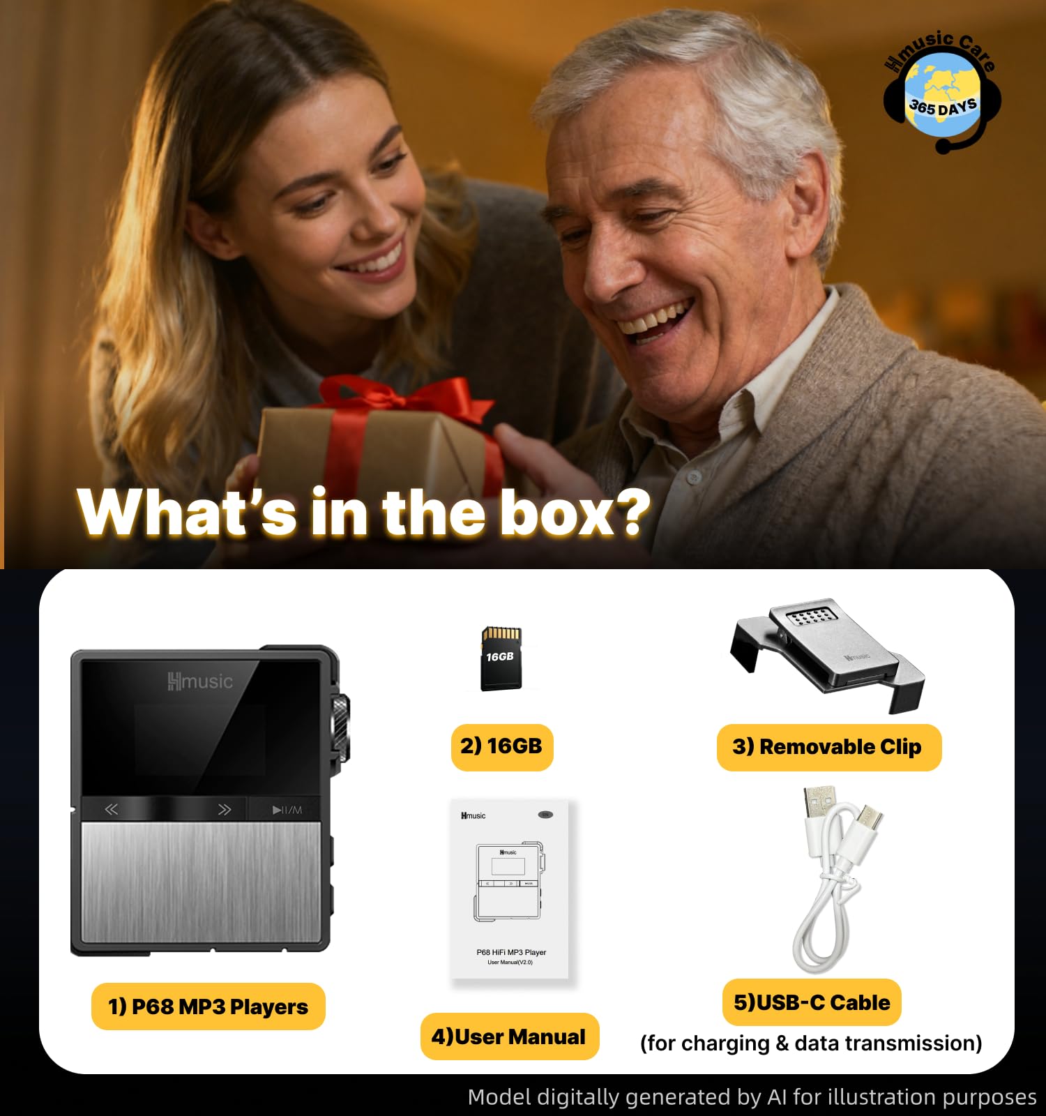 Hmusic Lettore MP3 HIFI con clip rimovibile | Cablato/Bluetooth, DAC, Audio ad alta risoluzione senza perdita, Lettore DSD/FLAC/DAP