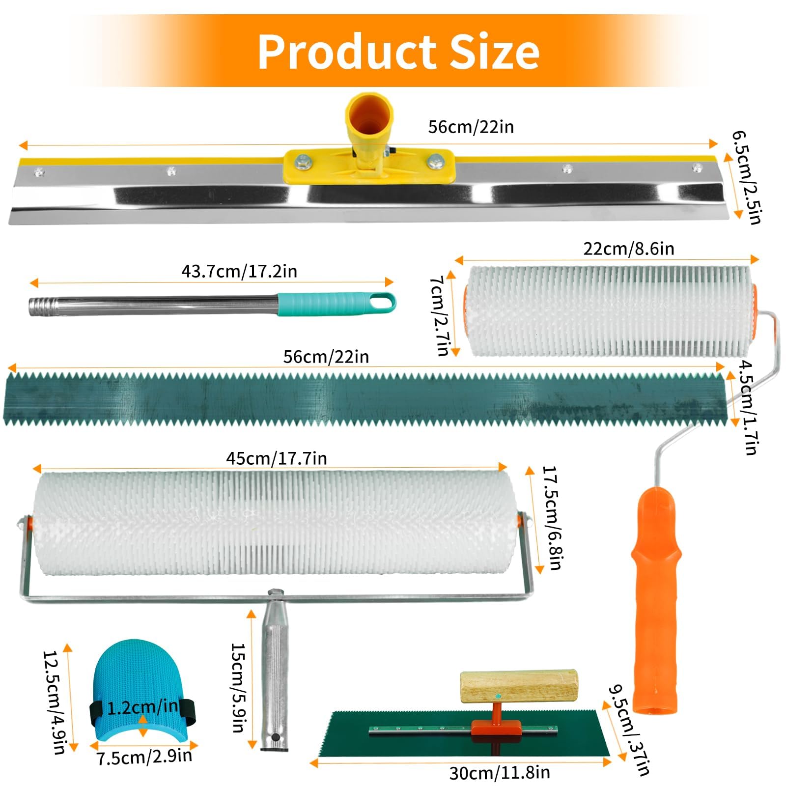 Noliven Upgraded Self Leveling Concrete Tool Kit - Spiked Roller, Paint Roller, Spiked Shoes, Self-leveling Nail, Gloves, Stainless Steel Scraper and Leveling Rake for Epoxy Floor and Cement - 2