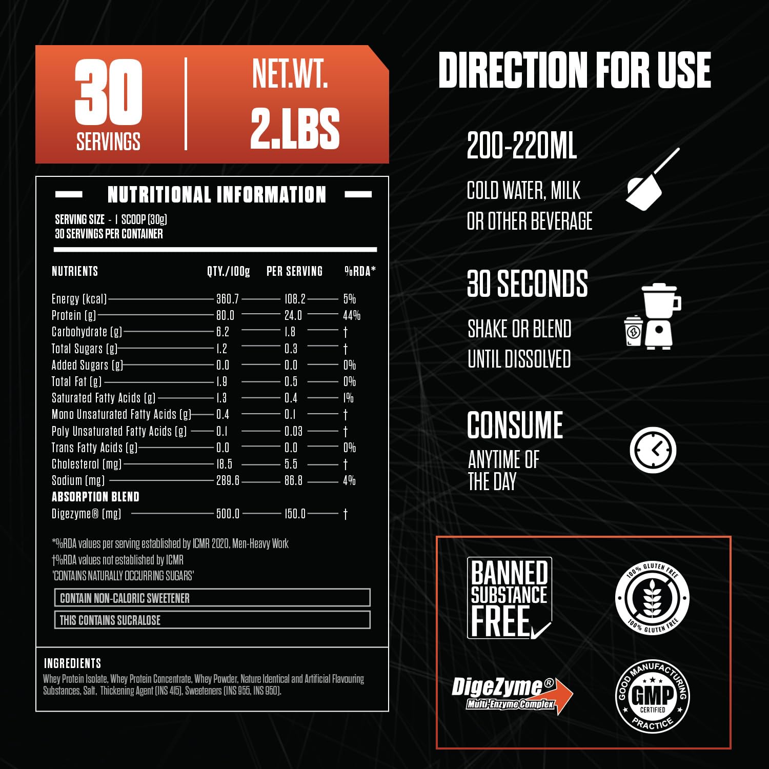 Priority Whey Protein Isolate | 24g Protein, 5.5g BCAAs & Digezyme | Fast Recovery, Zero Added Sugar | Caffe Latte Flavour, 907g — Amazon image 3