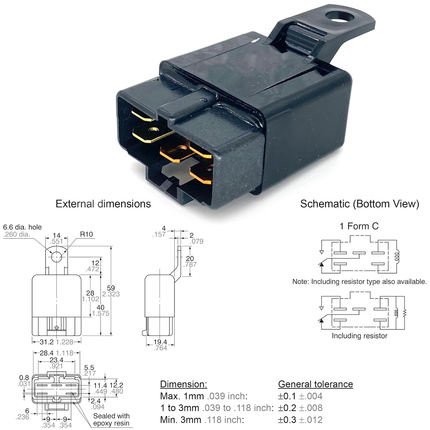 CA1R-DC12V-N ACA3253 Relay (1-Pack), 5-Pin SPDT 12VDC 30A Power Relay with Internal Resistor Compatible with RV Diesel Generator EGR System, Agricultural Equipment & Automotive Circuits