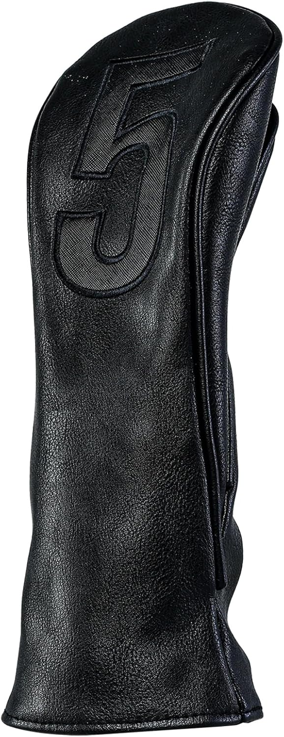 Golf Club Covers – Blackout Leather Driver Headcover, Fairway Wood, 3 Wood, Hybrid, Fits Mallet Blade Putter Head Covers Alignment Stick Cover