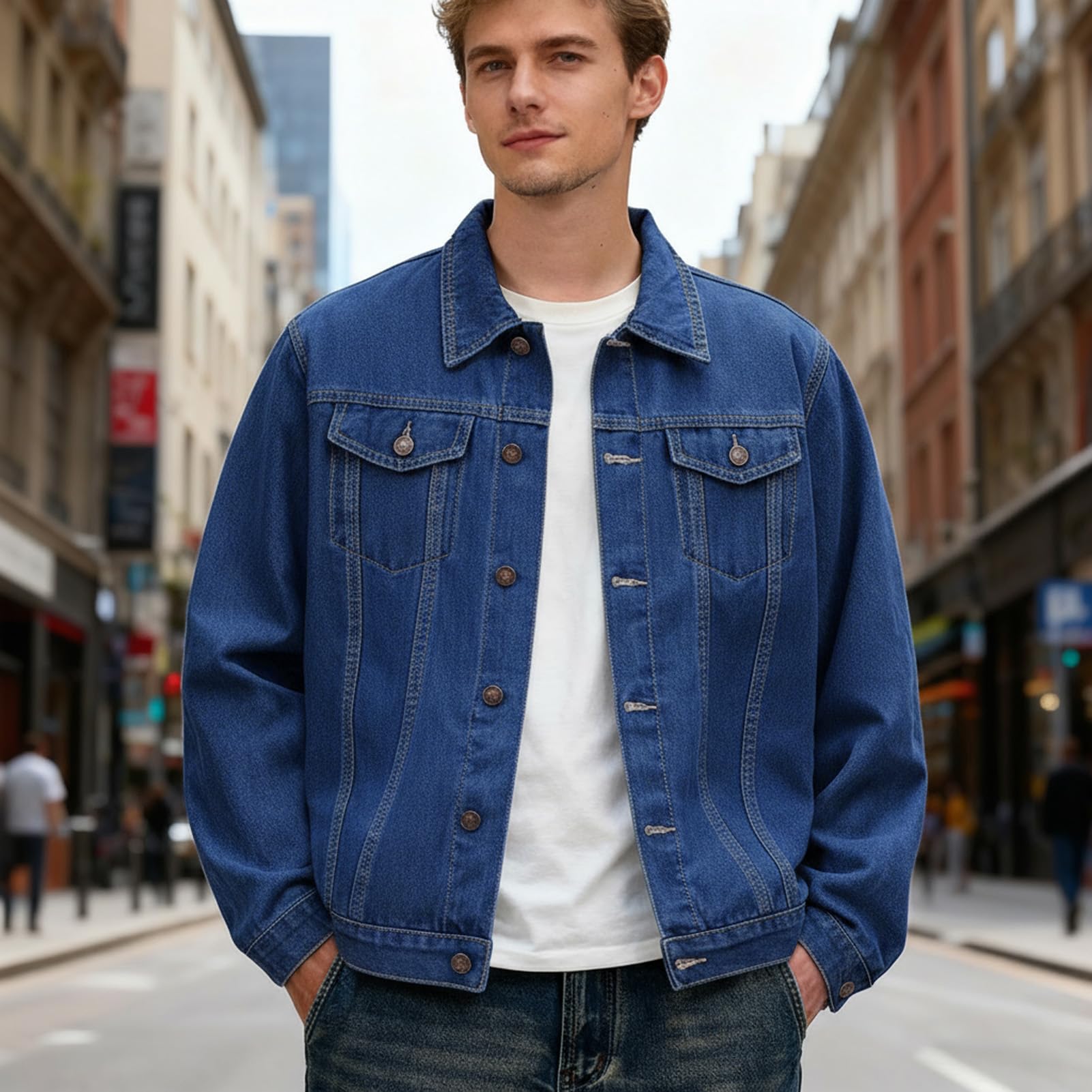 Herren Jeansjacke Jacken Gewaschener Denim Übergangsjacke Frühlings Herbst Jacke Mantel Vintage Herrenjacke Klassische Denim Cargo Coat Slim Fit Jacket Übergangs