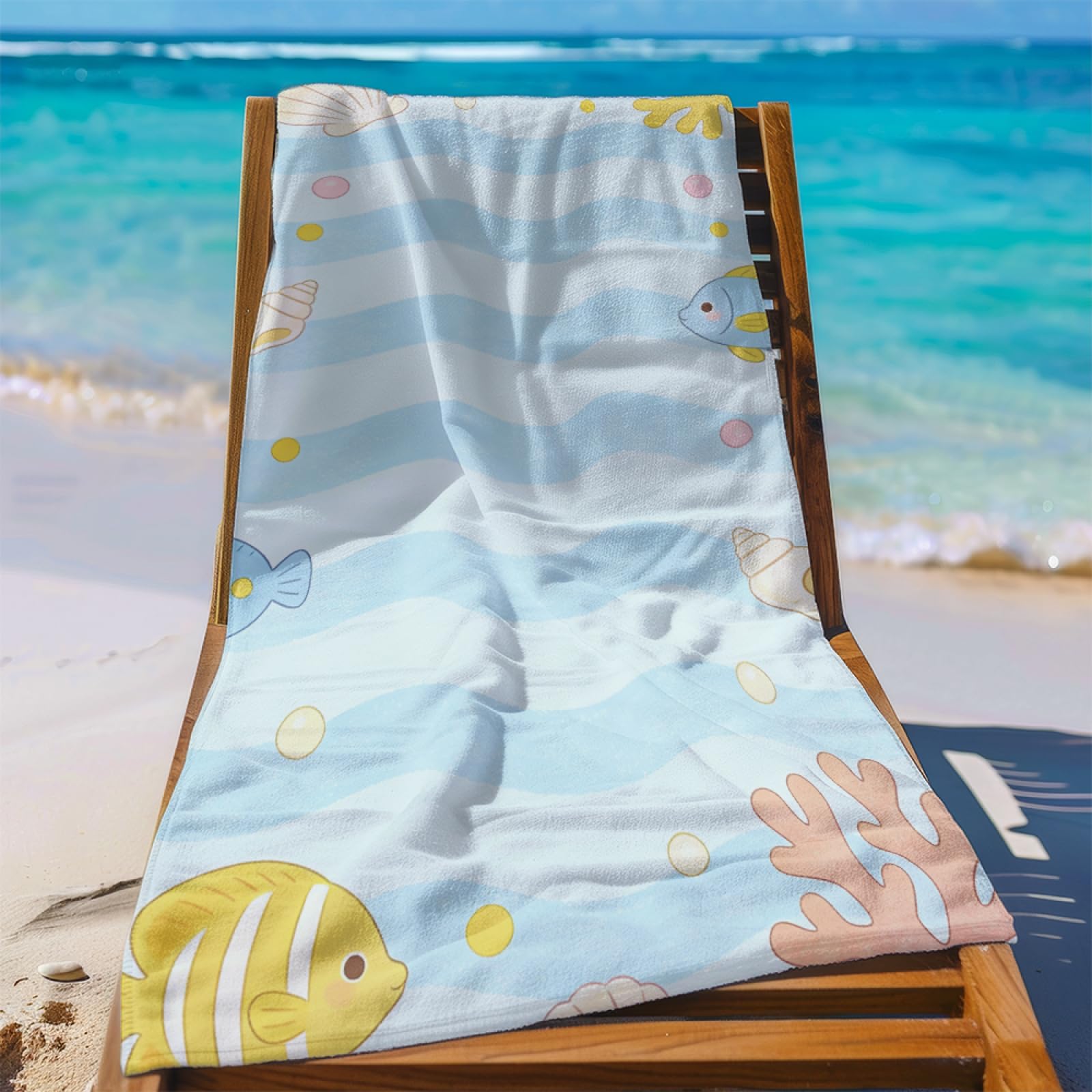 Drap de Plage XXL 200X200 Poisson Bleu Serviettes de Plage en Microfibre,Serviette Piscine Extra Large sans Sable pour Adultes Séchage Rapide