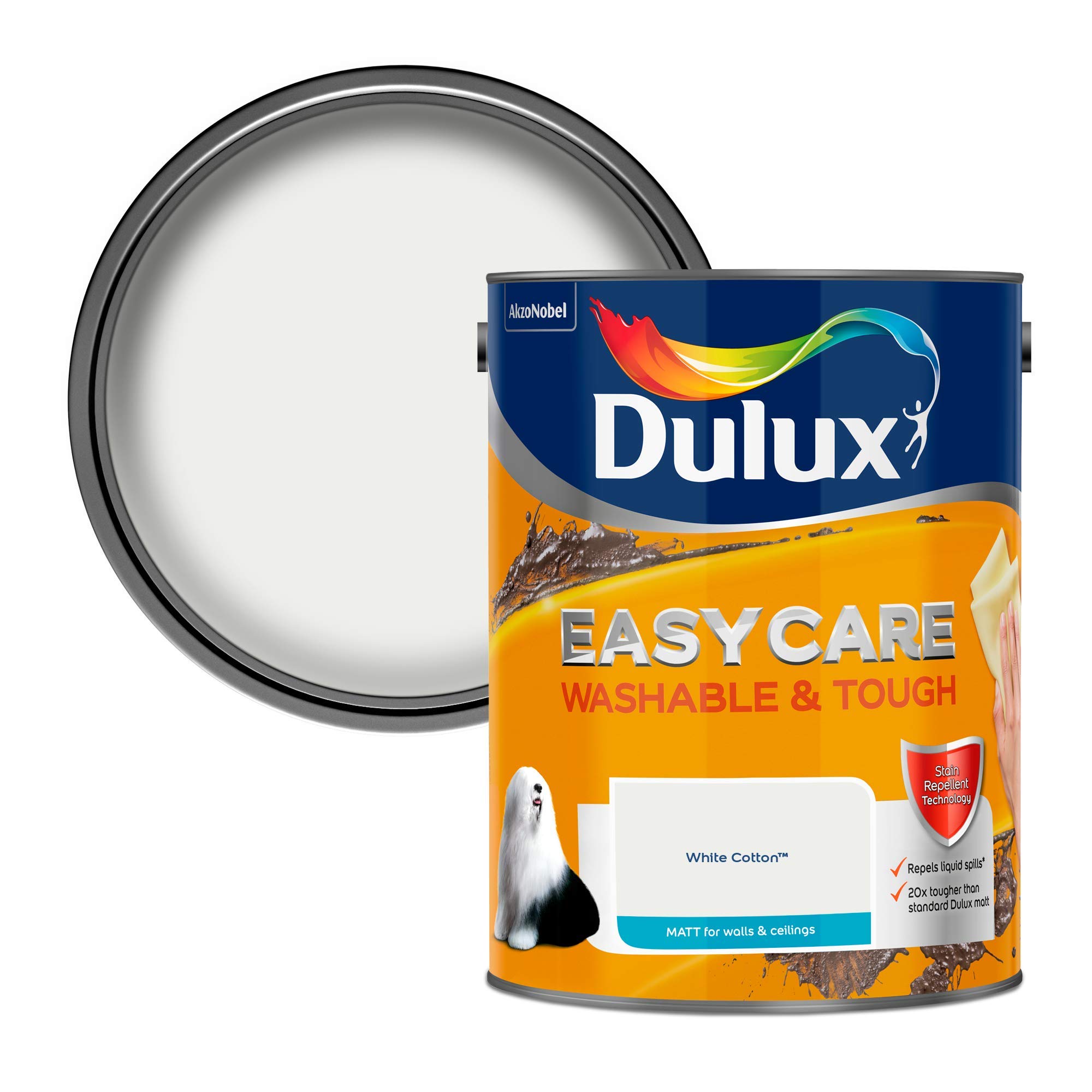 Dulux Green Easycare Washable & Tough Matt White Cotton, 5L