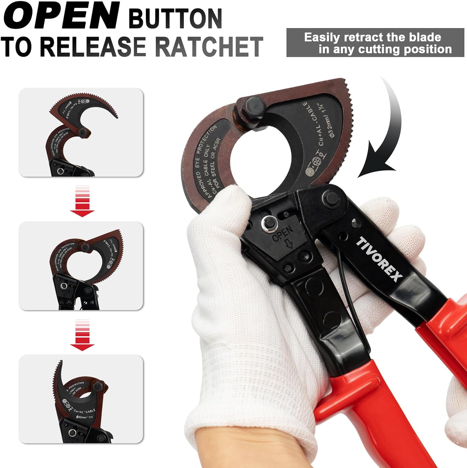 Ratchet Cable Cutter - Heavy Duty Aluminum Copper Ratchet Wire Cutter and 10 inch Cable Cutter for Aluminum, Soft Copper, and Communications Cable