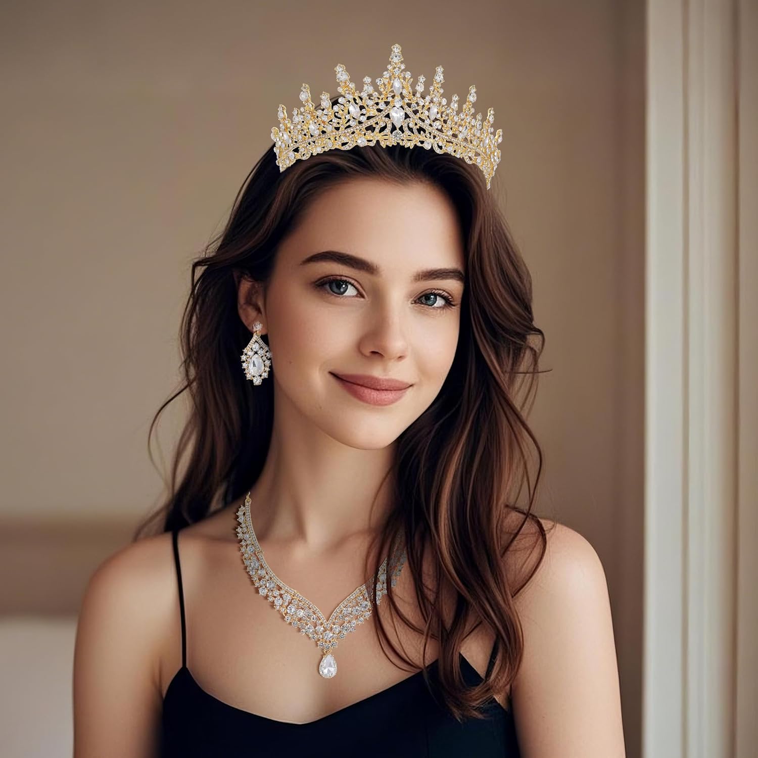 Kamirola Tiaras and Crowns for Women,Tiaras Earrings Necklace, Crystal Bridal Jewelry Set, Costume Party Halloween Prom Pageant Jewelry for Women (TR28) - Image 3