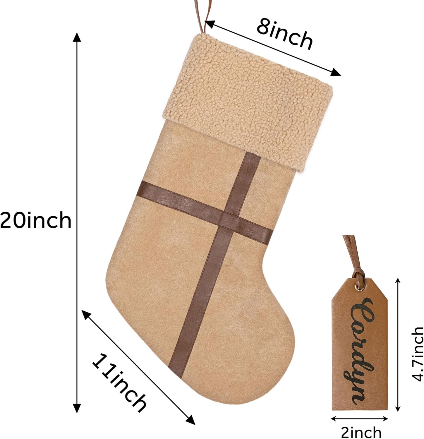 GEX Christmas Stockings 2 Pack with DIY Nametag for Family Large Pleather Plush Luxury Faux-Wool Boho Modern Neutral Stockings Fireplace Decorations Ornaments for Xmas (Dark Brown & Pink) - Image 5