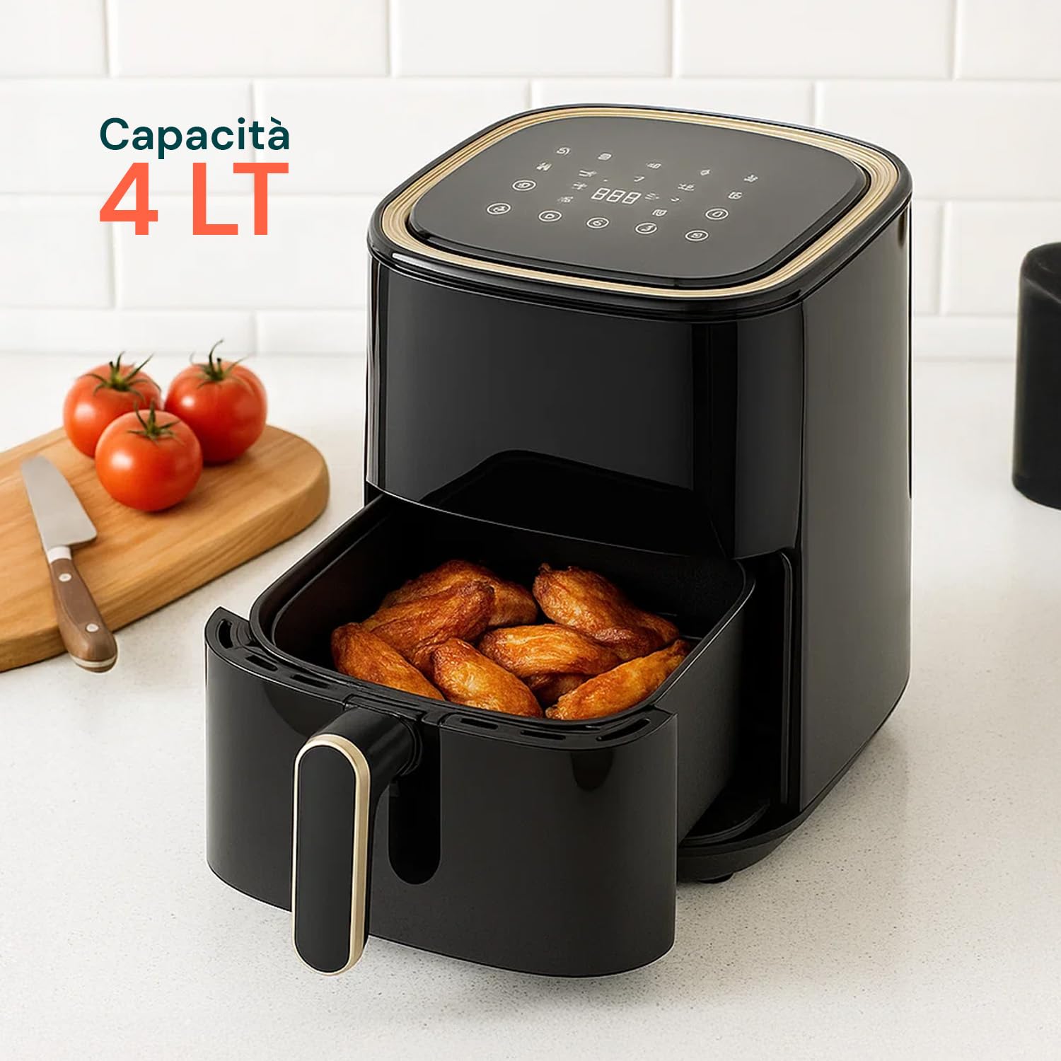 Wintem - Friggitrice ad Aria Digitale da 4L con Display Touch e 10 Programmi per Cottura Sana e Croccante, Ideale per Cucinare Senza Olio con Timer Regolabile e Vassoio Estraibile