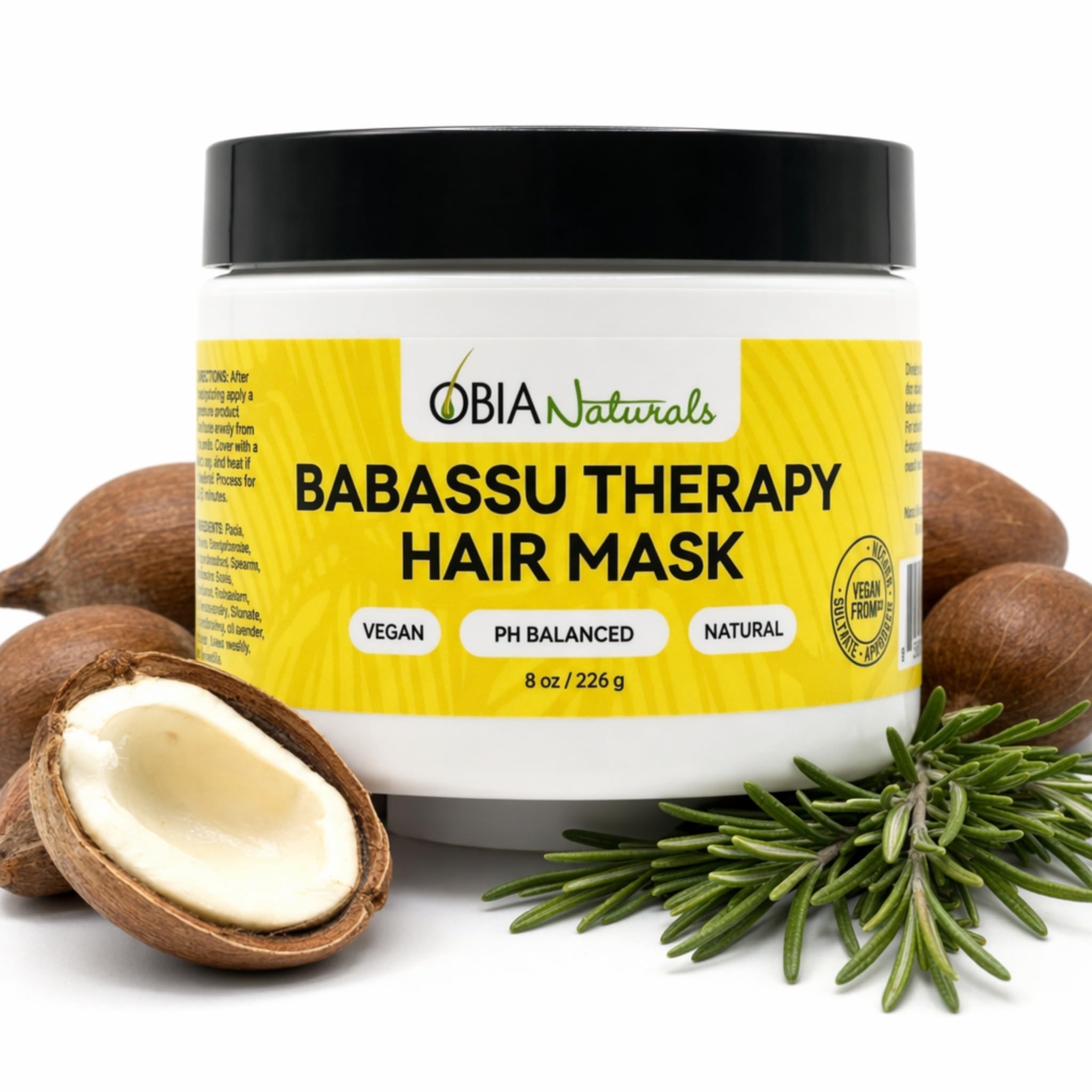 OBIA Naturals Babassu Terapia Maska do włosów - (8 oz / 226 g) - Głęboka odżywka - Nawilżająca, sucha naprawa, uszkodzona lub farbowana do włosów po umyciu szamponu - Siarczan, Wegańska