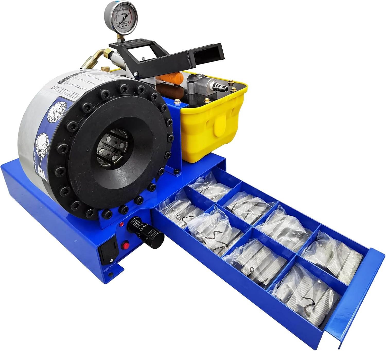 Hose Crimper High Pressure Hydraulic Hose Crimping Machine 1" Portable Pneumatic Hose Crimping Tool with 8 Sets of Dies