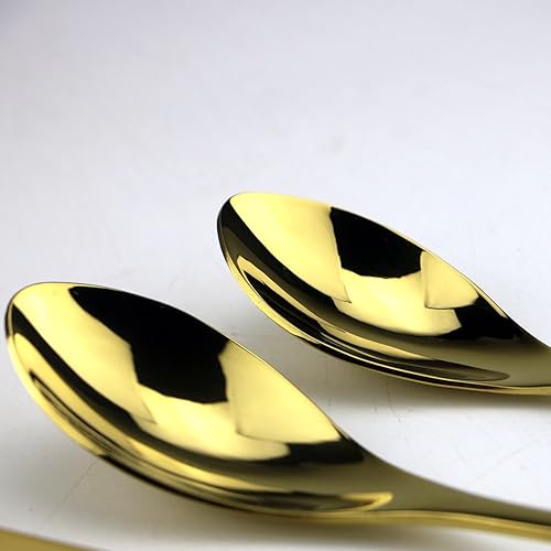 Miniatura 4 de Juego de cubiertos dorados de acero inoxidable pulido con espejo, cuchillo de carne, tenedor, tenedor de ensalada, cuchara de postre, 6 piezas,