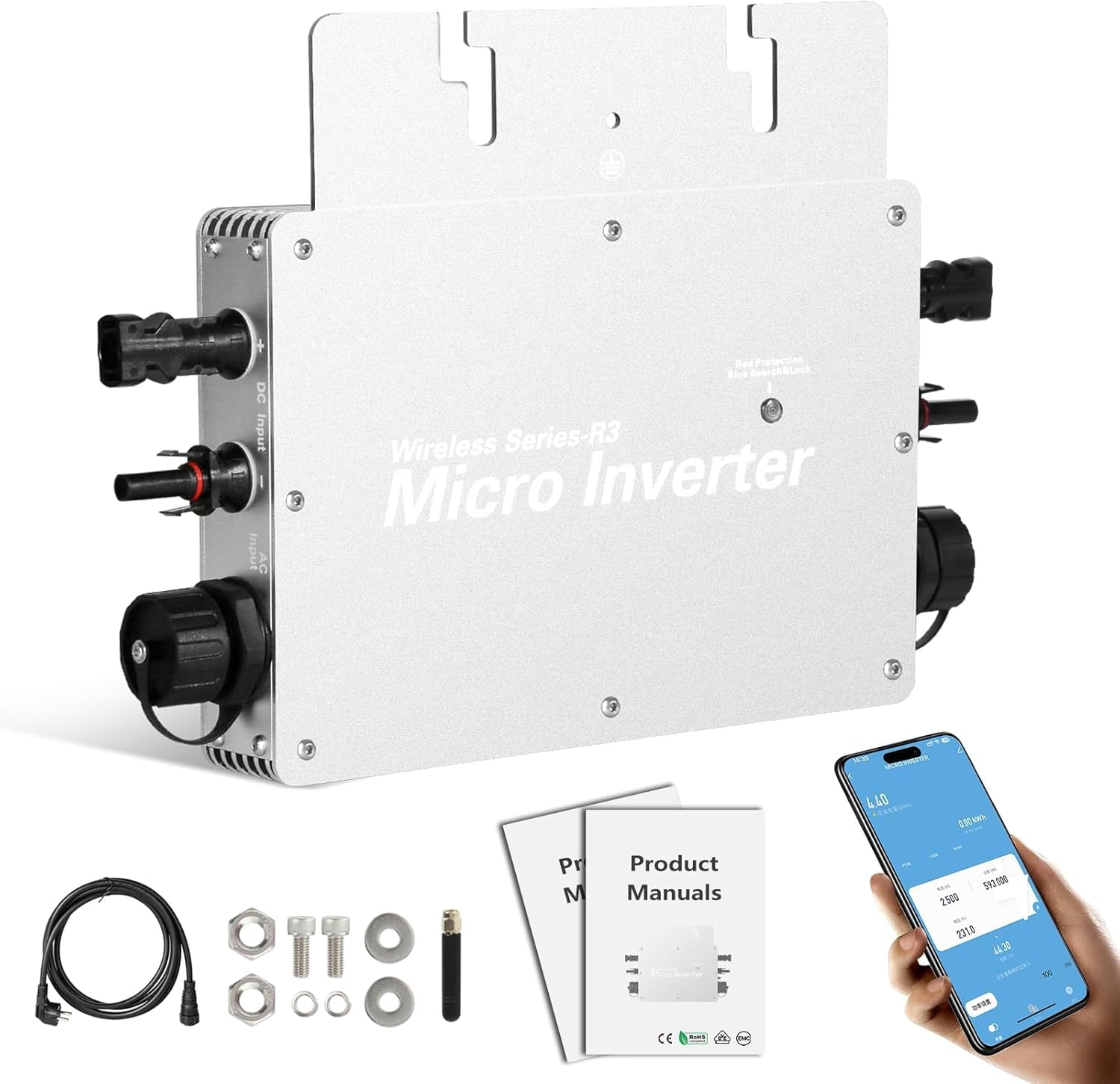 Jadeshay Micro-onduleur, 600W Onduleur Solaire Convertisseurs Connectés au Réseau Micro Onduleur Solaire MPPT WiFi avec Système de Surveillance de Téléphone Portable