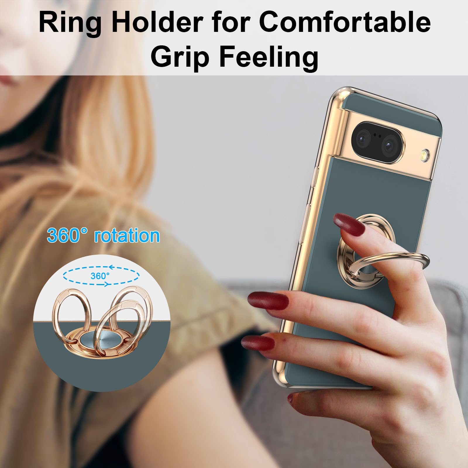 EYZUTAK Electroplated Magnetic Ring Holder Case for Google Pixel 8a - Image 4