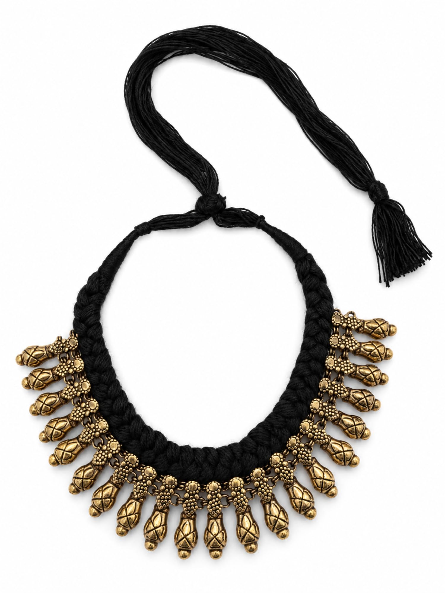 JDDCART Oxidised Women Golden Handcrafted Black Thread Necklace-image-42