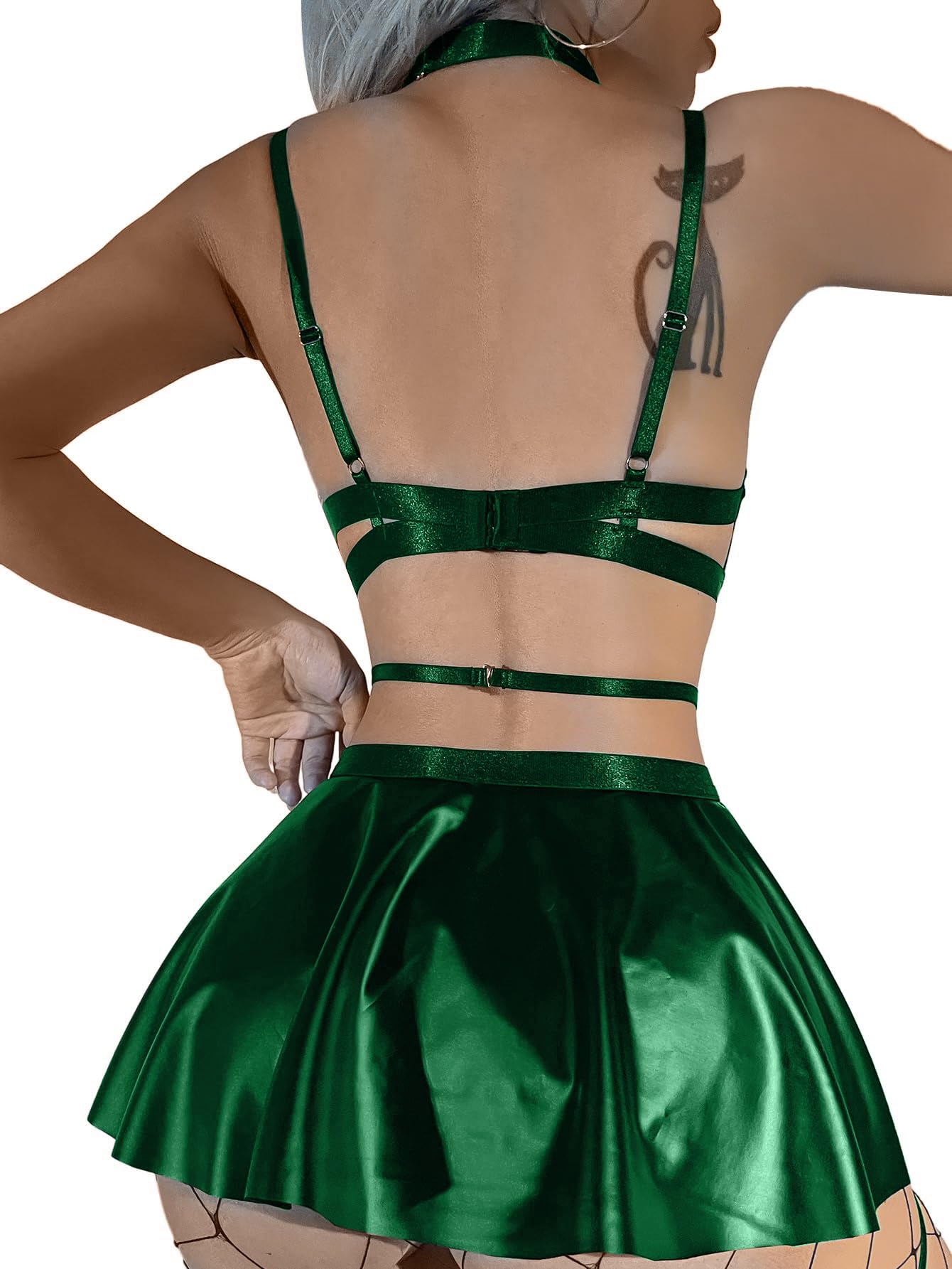 Lilosy Sexy Stocking Chocker Strappy Underwire O Ring Push Up Garter Belt Women Skirt 5 Piece: Large Army Green