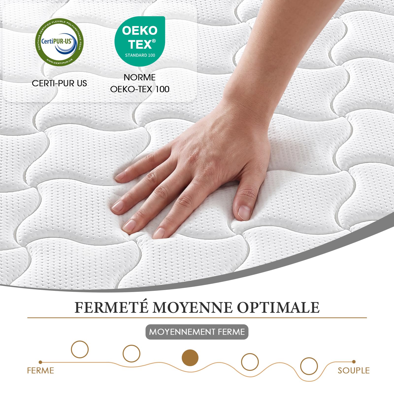 Stanew Matelas 90x190 | Épaisseur 22cm | Matelas en Mousse à Mémoire de Forme | Fermeté Moyenne & Soutien Parfait | Respirant | Anti-acariens | Matela 1 Personne | CertiPUR-US et Oeko-TEX