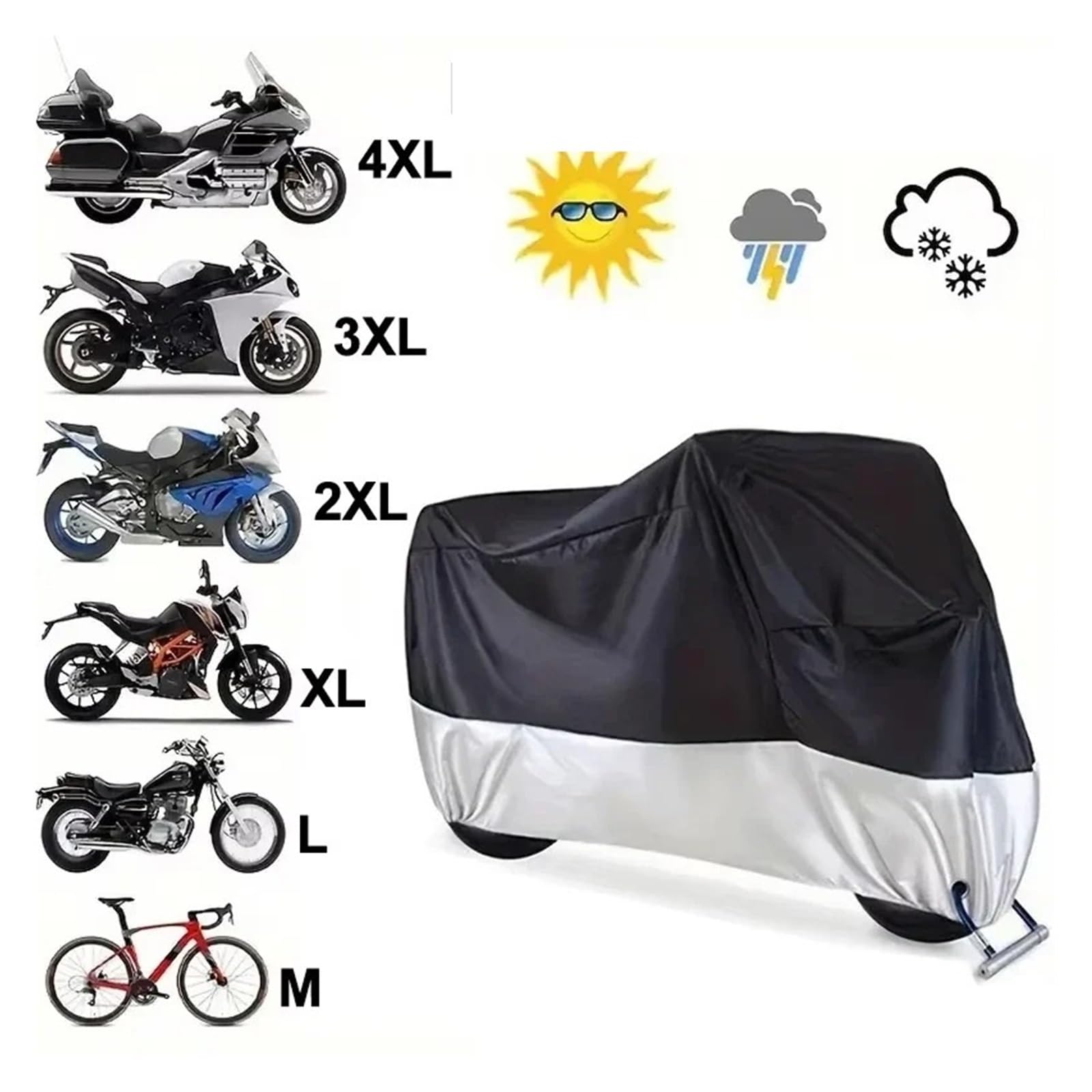 Motorradgarage Winterfest Für Motorrad-Fahrradabdeckung Wasserdicht Ganzjährig Staubdicht UV-Schutz Outdoor-Indoor-Roller Verschleißfester Stoff Motorrad(XL 230X95X125cm)