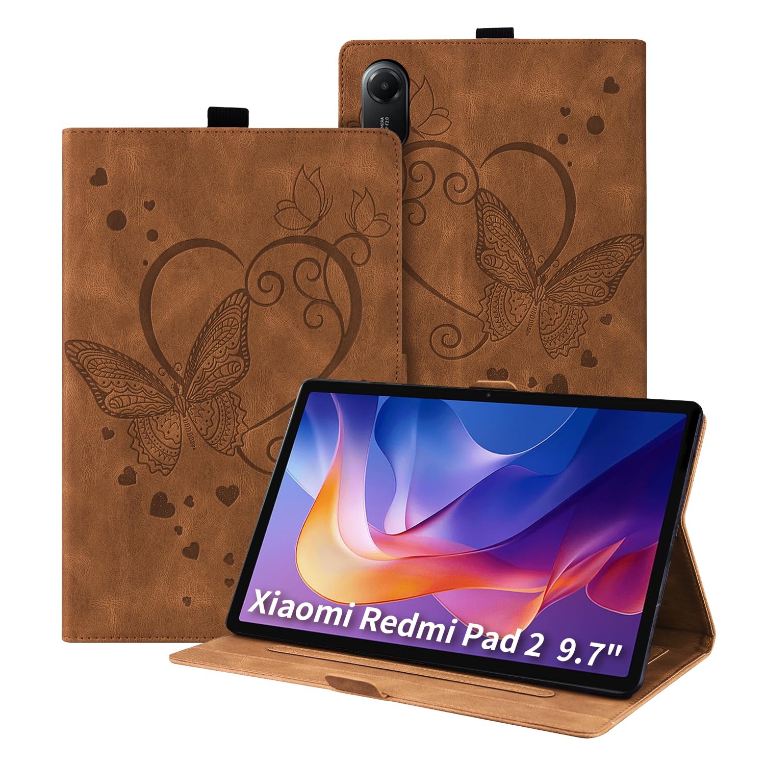 Auslbin Hülle für Xiaomi Redmi Pad 2 9.7 Zoll 2026 Folio Flip PU Lederhülle mit Standfunktion Stifthalter und Kartensteckplatz/Magnetische Schutzhülle für Redmi Pad 2 9.7 Zoll Braun