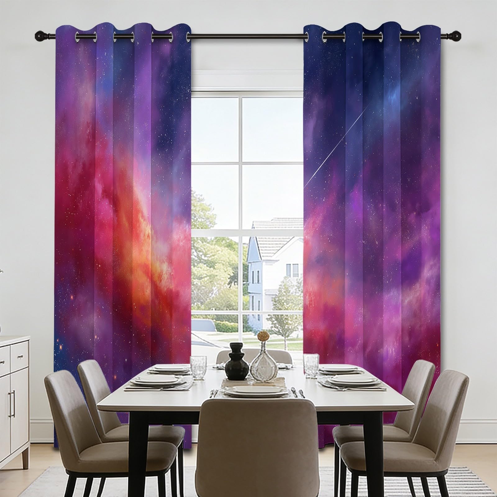 Generisch Vorhänge Blickdicht Fantasie Nebel Meteorschauer Universum Verdunkelungsvorhang mit Ösen Gardinen Kinderzimmer Spielezimmer Ösenvorhang Wärmehaltung, H183 x B117 cm, Blau, 2er Set
