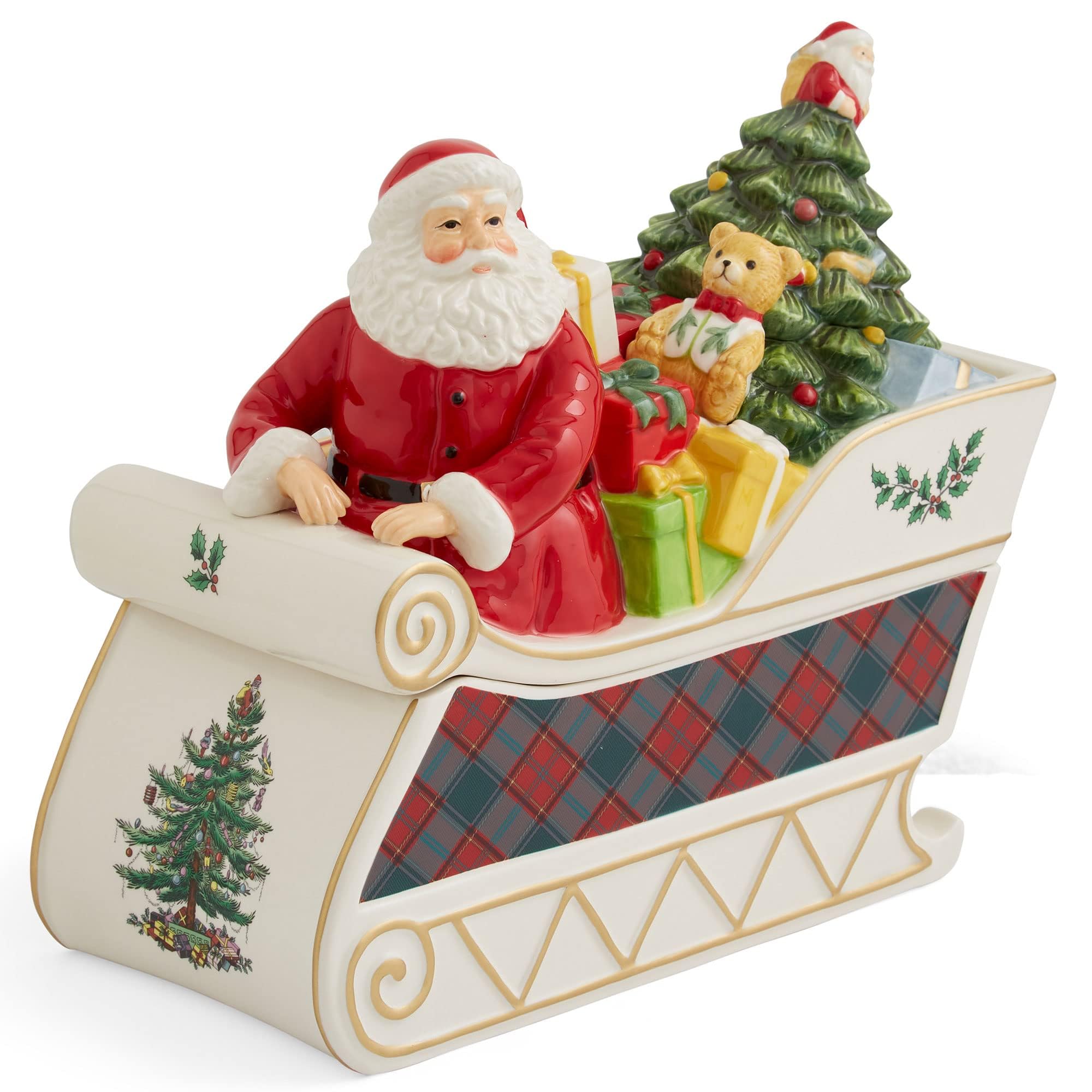 Amazon｜Spode – そりクッキージャーに入ったクリスマスツリーサンタ 