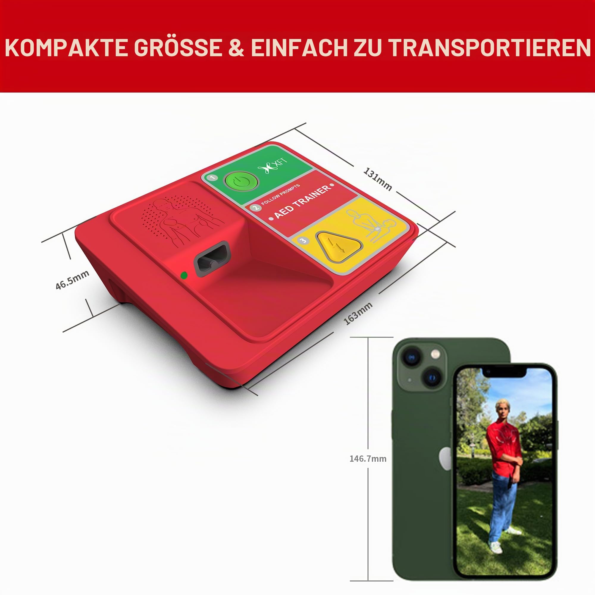AED-Trainer, Defibrillator-Trainingsset, CPR-Trainergerät, Sprachansagen in Deutsch, Englisch, Französisch und Italienisch, 5 Szenarien, Erste-Hilfe AED Defibrillator Trainer für Auszubildende