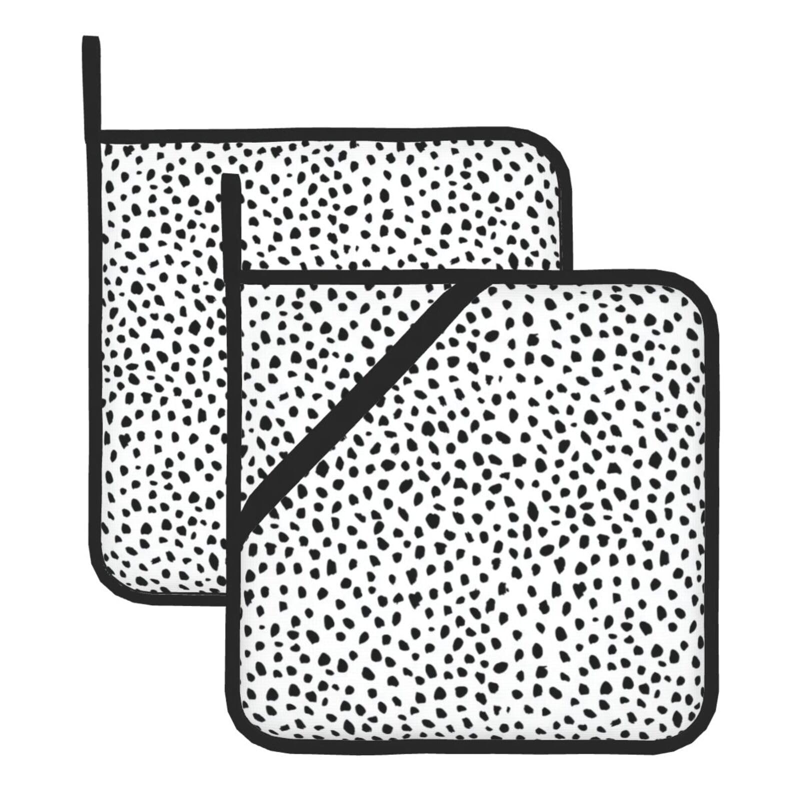 Hjfczh Black Dot Prints Square Hot Pads Set Of 2 - Waterproof Kitchen Covers For Pots & Pans, Heat Resistant Layers With Hanging Loop - Great For Oven & Bbq