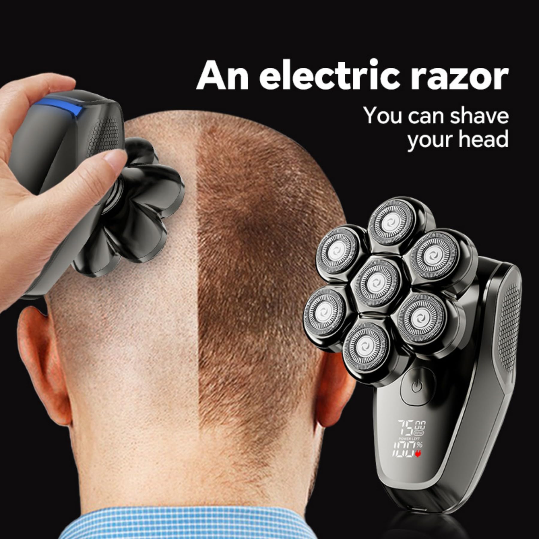Korons Rasoir Tete Chauve Homme 7D Rasoir Electriques Hommes Tondeuse Crane Chauve IPX6 Étanche Sec & Humide Écran LED (Ensemble Cinq en un)