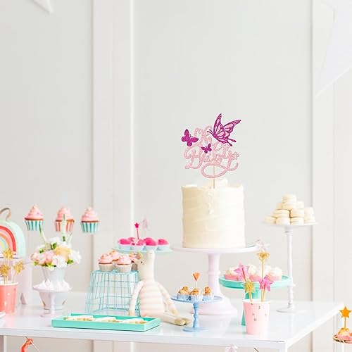 Miniatura 7 de 1 pieza de decoración de pastel de mariposa Oh Baby con purpurina para baby shower, mariposa para revelación de género, baby shower, fiesta de