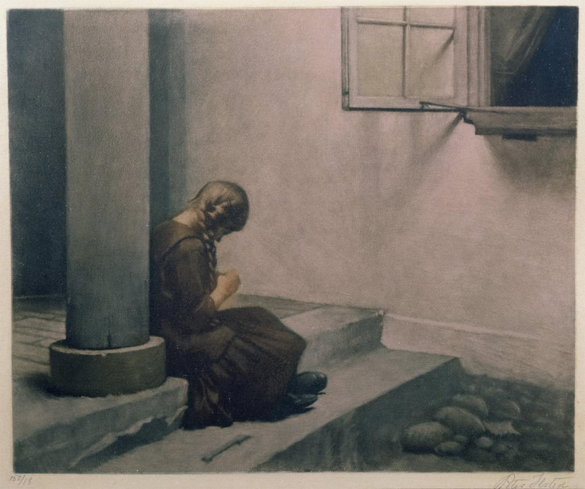 POSTERIIk Vintage Print Pop Art Landscape Artwork Girl Sitting on the Steps by Peter Vilhelm Ilsted Art Prints for Office Home Decor 60x90cm