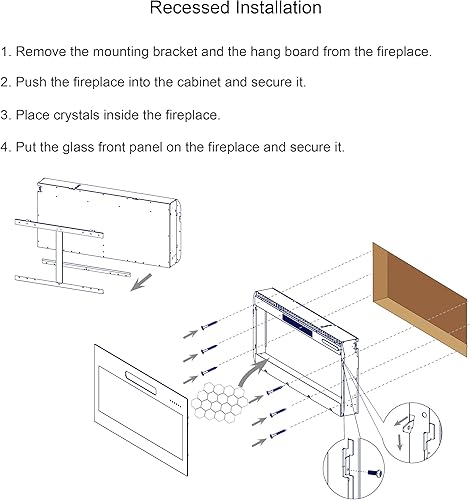 Miniatura 8 de Chimenea eléctrica empotrable ultrafina de 42 pulgadas con control remoto, calentador de pared frontal de vidrio templado con llama multicolor y