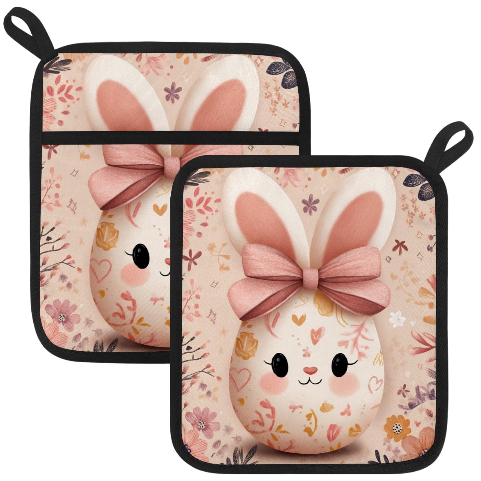 VAPOKF Easter Egg Bunny Kitchen Hot Pot Holder, Pot Holders Heat Resistant Pot Holder with Pocket Heat Resistant Trivets for Hot Pans Cotton Pot Mitts for Kitchen Cooking Baking