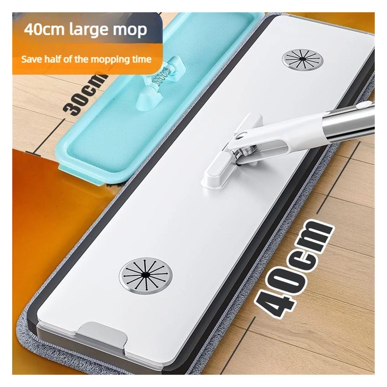 Juego de trapeador y cubo grande de 40 cm con manos libres for piso plano, trapeador de microfibra giratorio de 360 ​​grados, autoescurrible con cubo, limpieza fácil con manos libres(40CM-only 5 Rags)