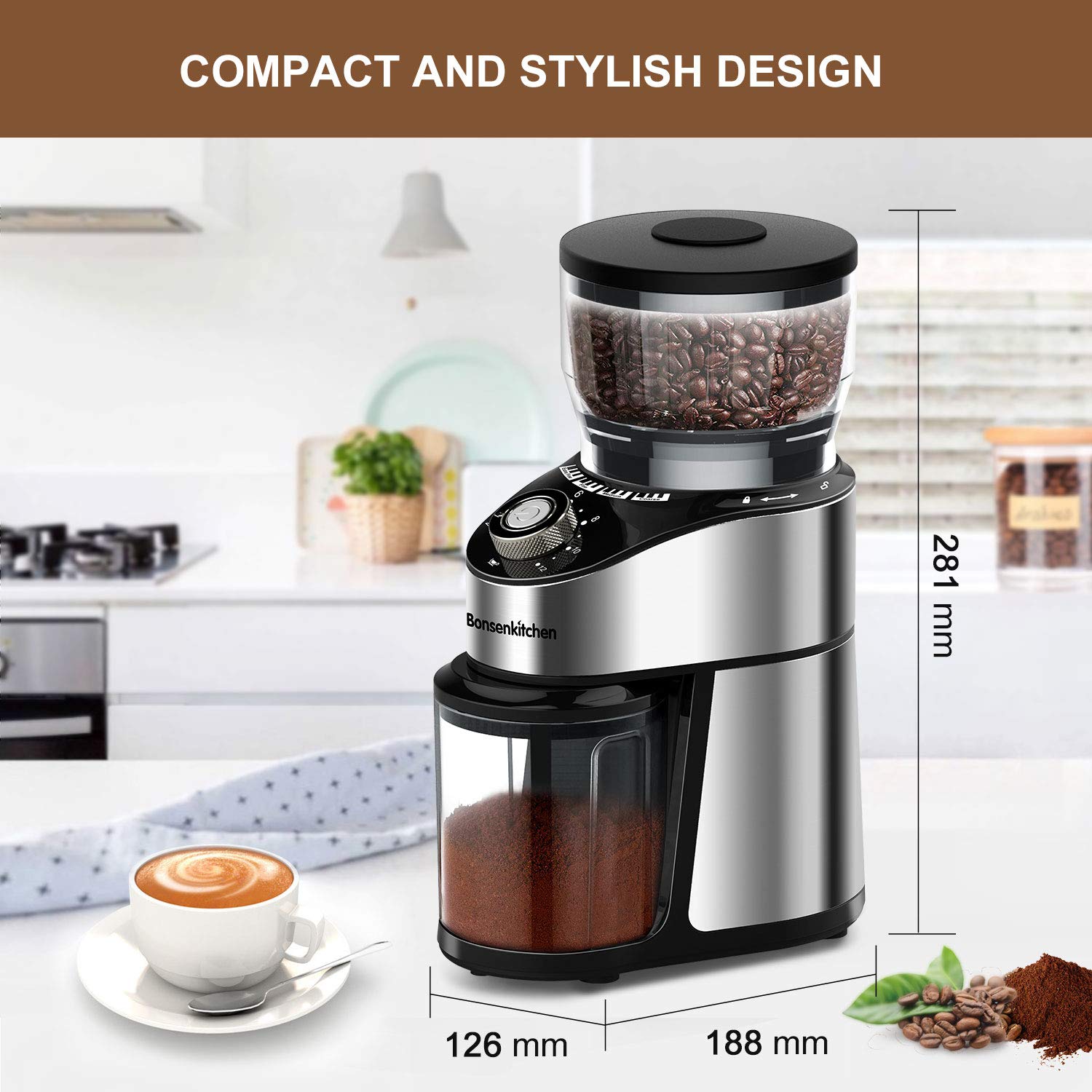 Electric Burr Coffee Grinder, Automatic Conical Burr Mill Coffee Bean