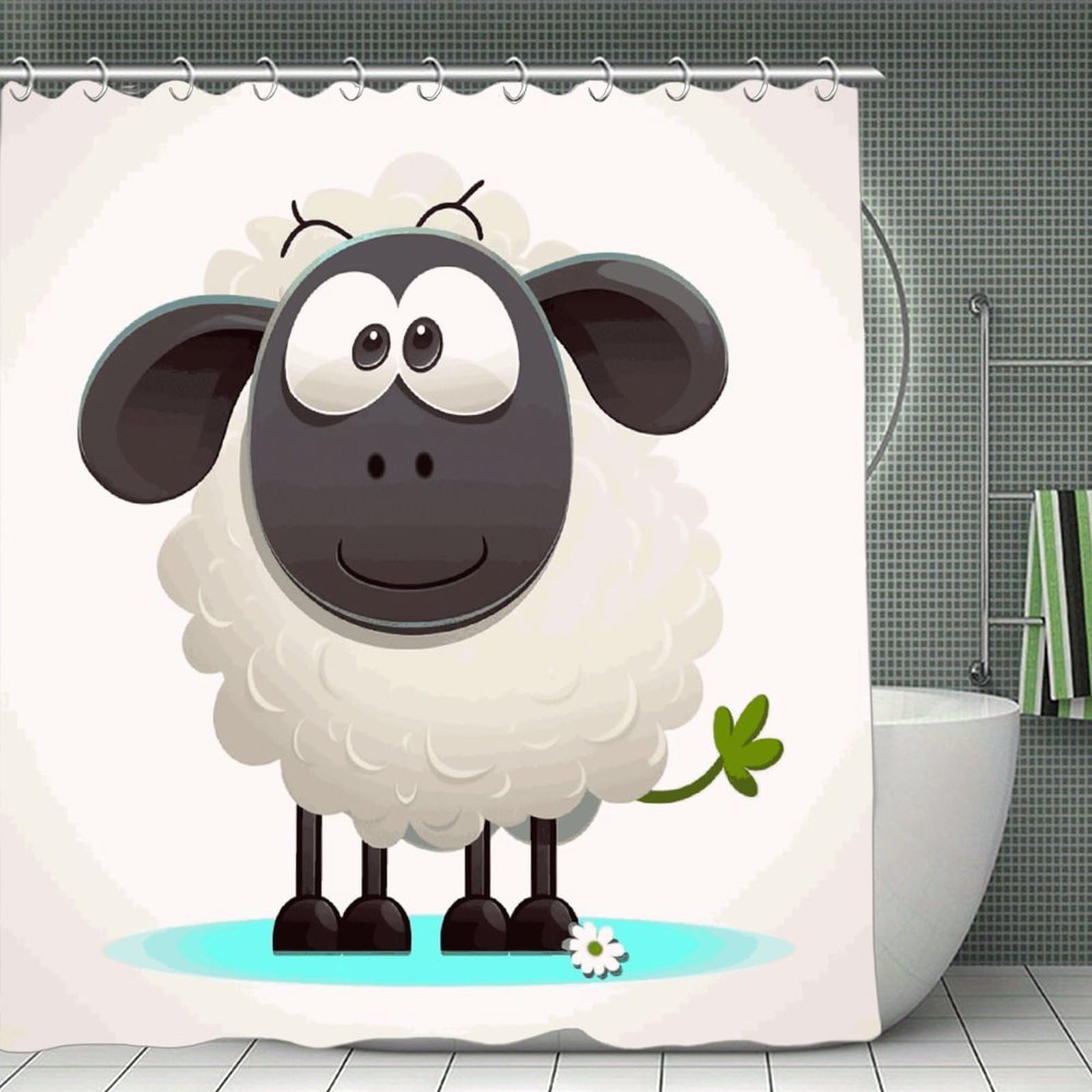 VstaDank Sheep Bath Curtain Elegant Heavy Duty Shower Curtains 70x70 in Rustic Farmhouse Cloth Shower Curtains Neutral Modern Bath Curtain for Bathroom