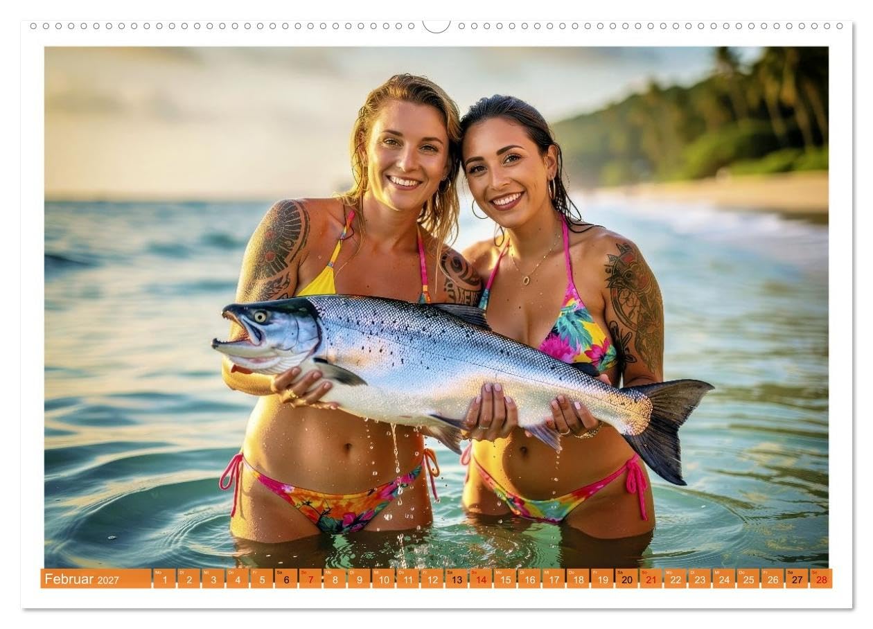 Sexy - Girls mit großen Lachsen (Wandkalender 2027 DIN A2 quer), CALVENDO Monatskalender: Selbstbewusste Girls präsentieren stolz ihre riesigen Lachse. (CALVENDO Erotik)