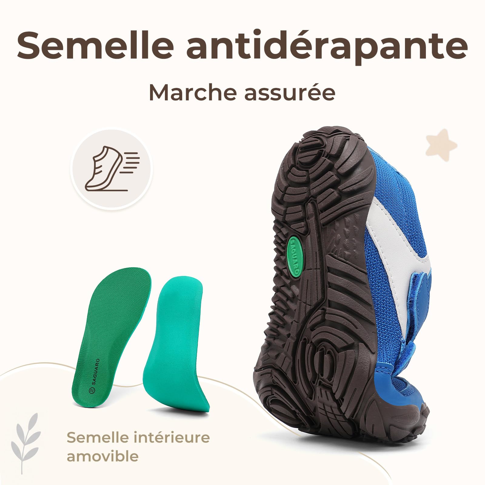 SAGUARO Chaussures Barefoot Enfant Baskets Flexibles Pointe Large Confort Intérieur et Extérieur GR.25-36