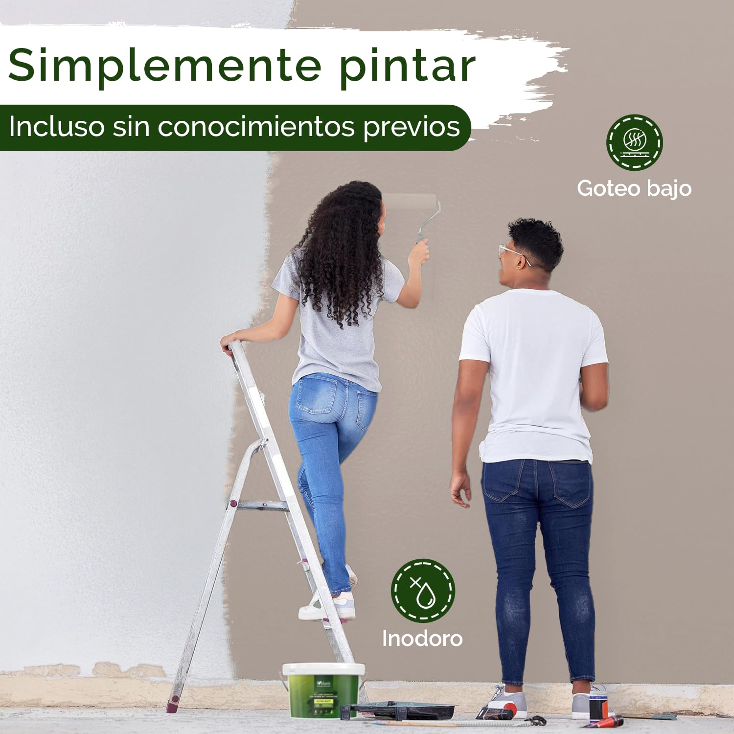 Pintura de pared beige para interiores - 5 litros y opacidad clase 1, sin vetas, antigoteo, ecológica y sin COV (Himalaya Salt)
